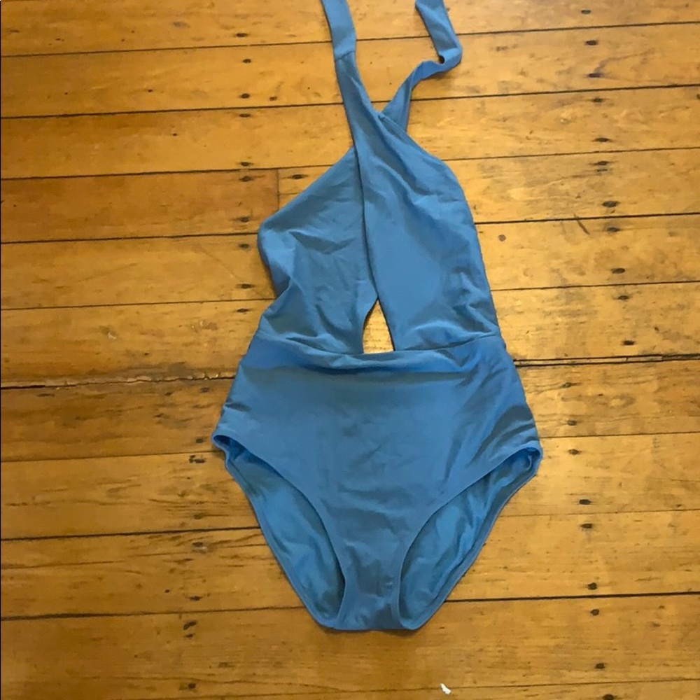 Light blue Aerie wrap top halter swim suit